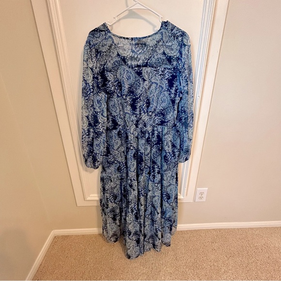 Joie Blue Parisian Paisley Watercolor Boho Dress Large Long Sleeve L - Picture 6 of 15
